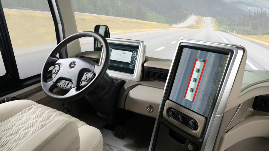 Cornerstone 45V Digital Dash and Infotainment Screen Displaying 360 Camera